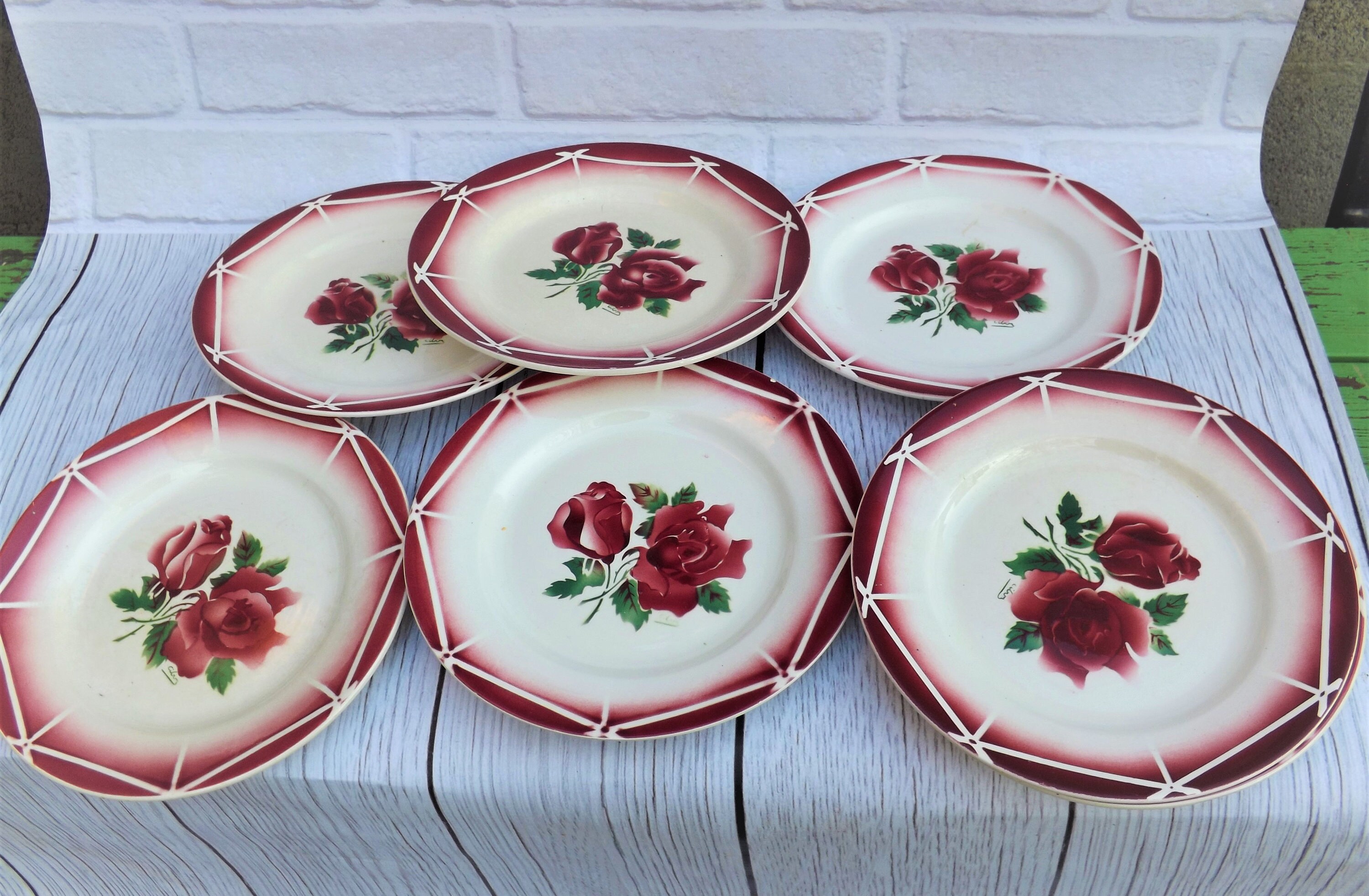 Lot 6 Assiettes Plates Anciennes Modèle Cibon de La Manufacture Française Digoin et Sarreguemines Fr