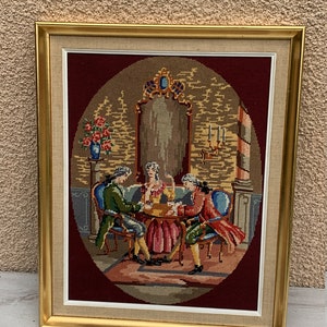 Antique French wall tapestry framed in gilded woodThis is a lovely romantic scene of a woman with two boys