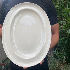 Antique French/ 16,73&quot; Large oval serving tray from Creil and Montereau, shabby chic ironstone