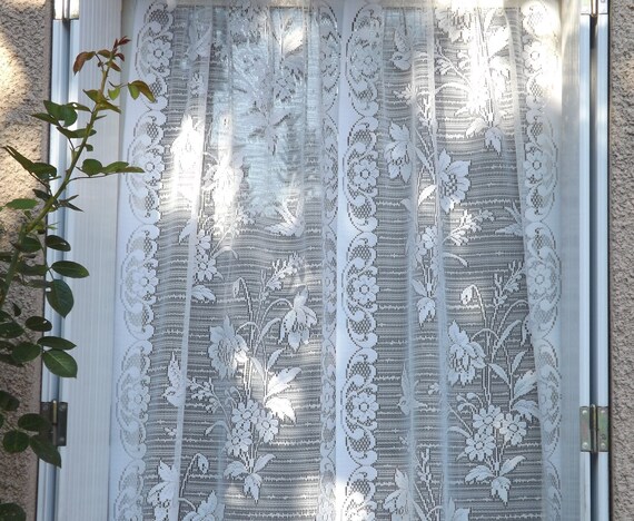 2 French Lace Curtains White Curtains With A Pattern Of Very Etsy
