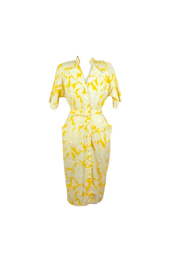1980s Yellow Floral Dress