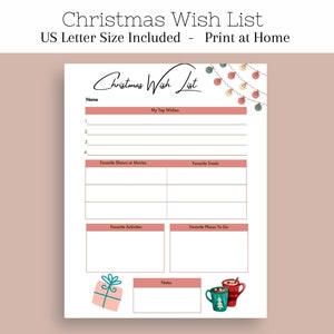 Moderne Weihnachtswunschliste zum Ausdrucken. Kinderwunschliste. Erwachsenen Wunschliste. Familie Geschenk Wunschliste. Weihnachts Geschenk Tracker. Einkaufs Tracker.