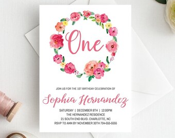 pink first birthday invitation girl 1st birthday invitations etsy