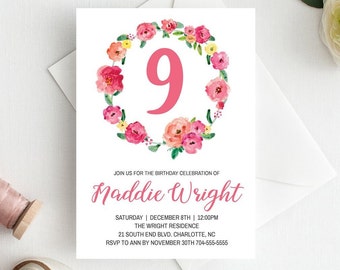 9 year old invite etsy
