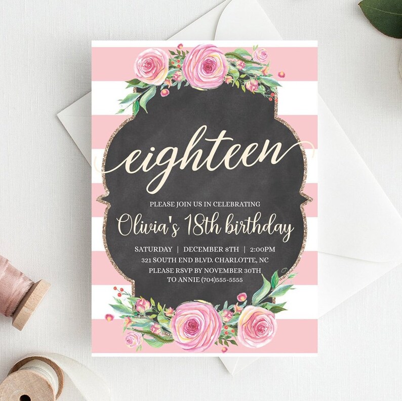 18th Birthday Invitations Girl 18th Birthday Party Invitations Etsy