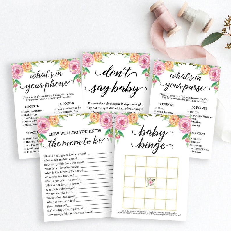Baby Shower Games Printable Girl Floral Baby Shower Printables Etsy Baby Shower Games Printable Girl Floral Baby Shower Printables Etsy