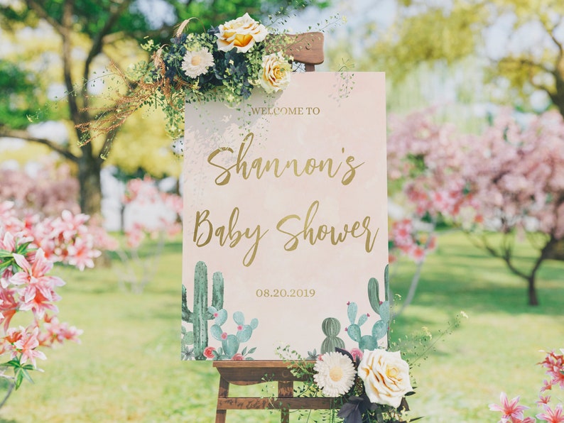 Succulent Baby Shower Sign Welcome Baby Shower Sign Cacti Baby Shower Decorations Welcome Sign Baby Shower Sign Cactus Baby Shower