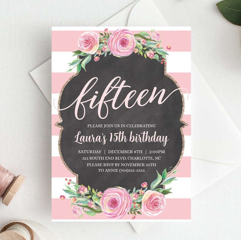 15th Birthday Invitation Template Download 15 Birthday Etsy