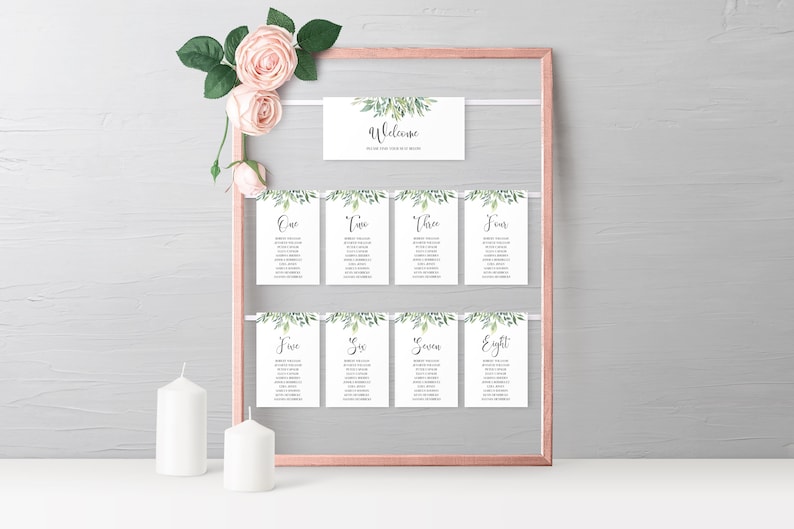 4x6 and 5x7 Wedding Seating Chart Template Greenery Wedding Seating Cards Seating Chart Wedding Template Greenery Seating Chart Template