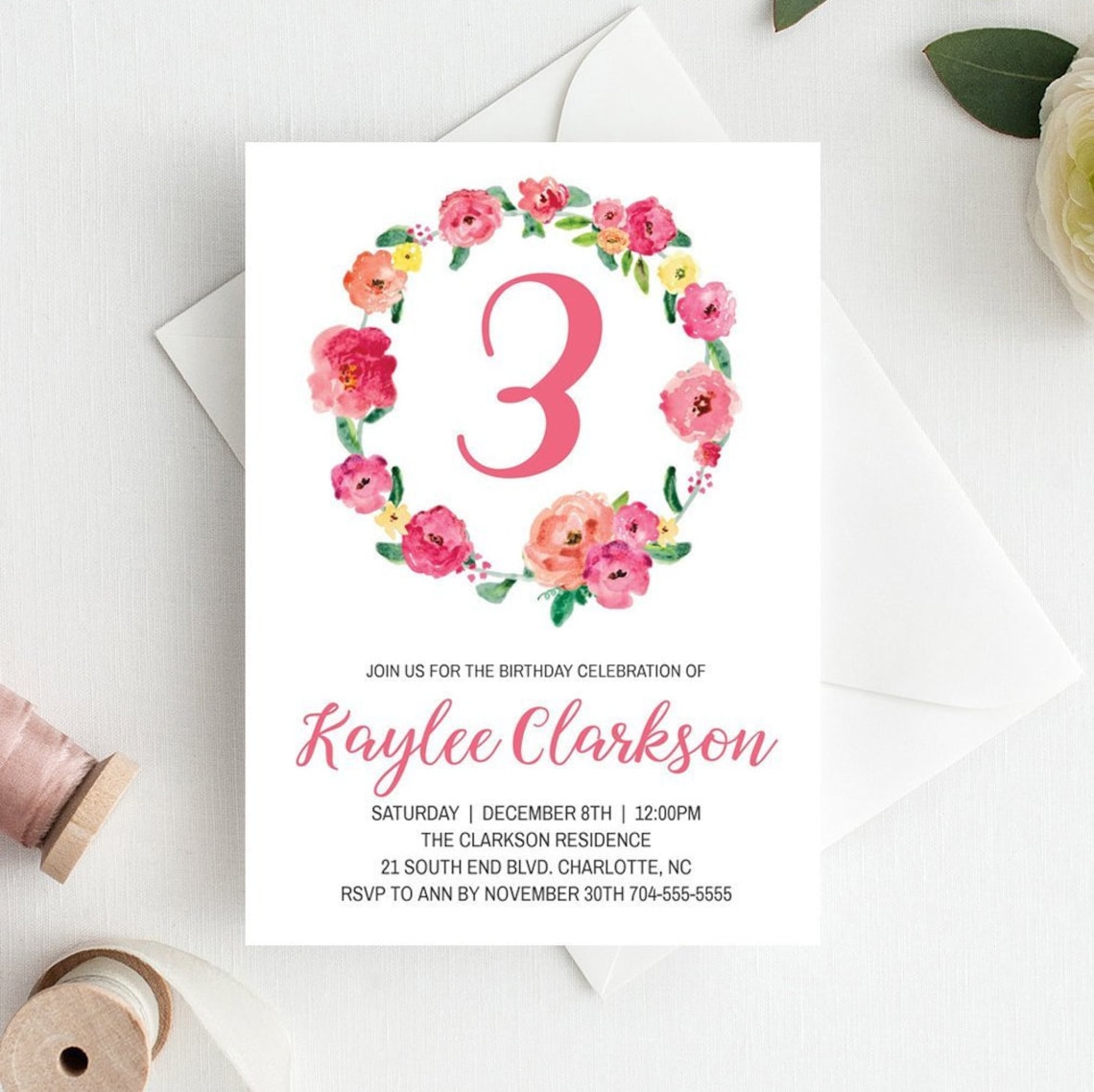 Girl Birthday Invitation Template 3rd Birthday Invitations Etsy