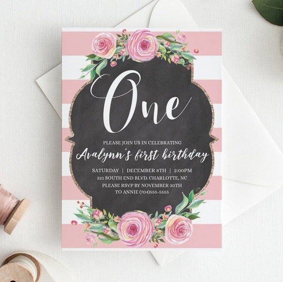 pink first birthday invitation girl 1st birthday invitations etsy
