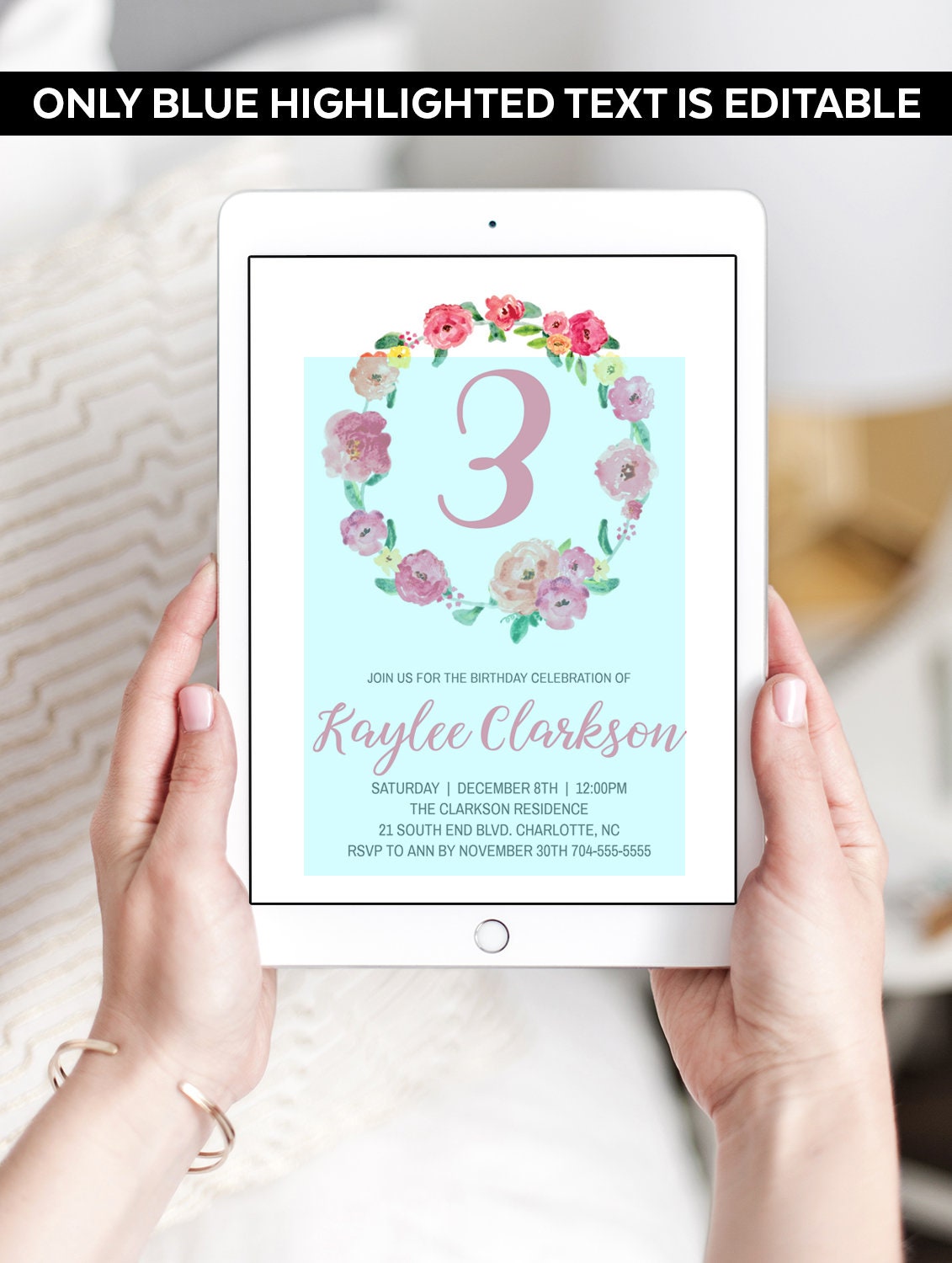 Girl Birthday Invitation Template 3rd Birthday Invitations Etsy