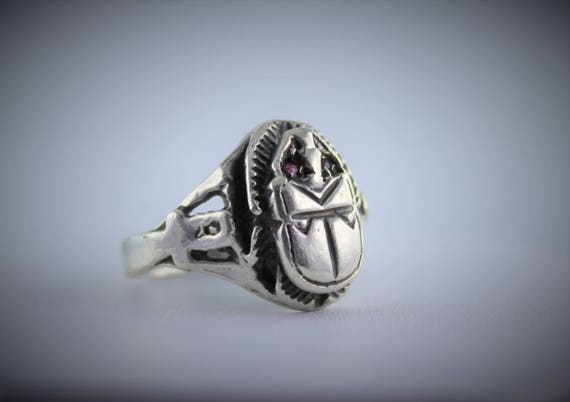Edwardian Art Deco Egyptian Handmade Silver Ruby S