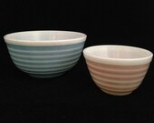 Vintage Pair of Pyrex Striped Baby Blue and Pink Bowls 403 and 402 2 1 2 qt and 1 1 2 pint