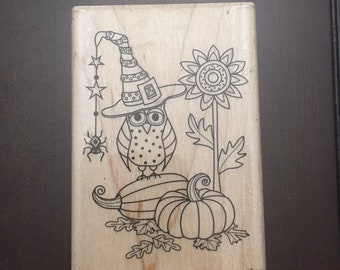 owl stamp, Halloween stamp, fall stamp, pumpkin stamp, card making stamp, rubber stamp, witch stamp, spider stamp, sunflower stamp