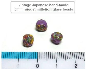 30pcs of rare vintage Japanese millefiori glass beads.Hand-made, hand-painted 5mm nugget with Lavender color.