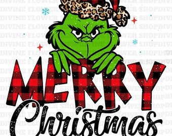 Grinch Merry Christmas PNG | Sublimation Design (Digital Download)