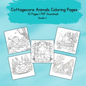 コテージコア動物ぬり絵 | 子供と大人向け（デジタルダウンロード）
