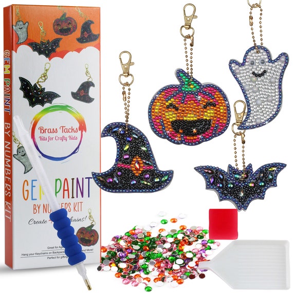 Gem Painting Kit Make Your Own Keychains Diamond Art Painting by Numbers  for Girls, Boys, Kids halloween 