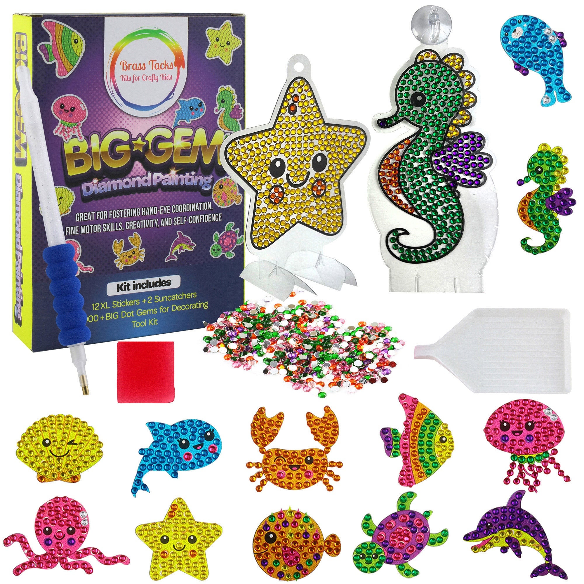 Big Gem Diamond Painting Craft Kit for Kids, Stickers and