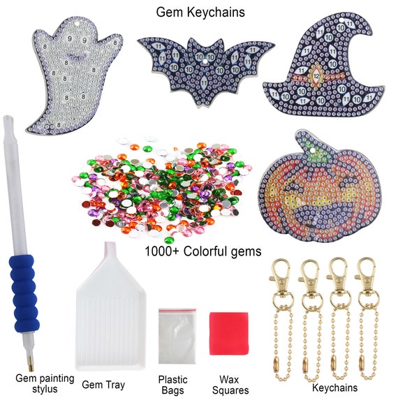 Gem Painting Kit- Make Your Own Keychains- Diamond Art Painting by Numbers for Girls, Boys, Kids (Halloween)
