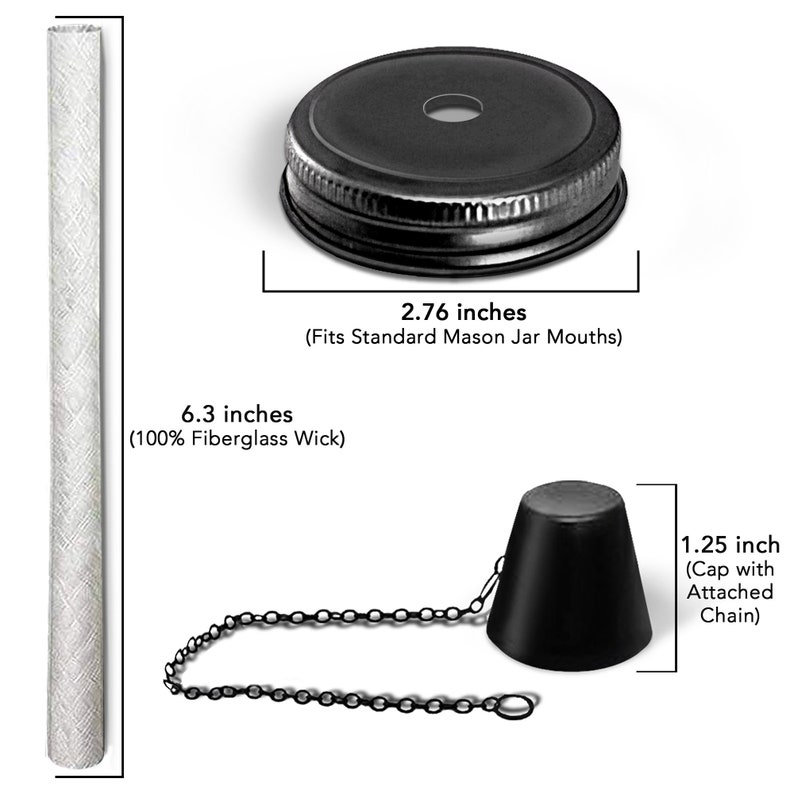 DIY Mason Jar Tiki Torch Kit, Includes 4 Long Life Wicks, 4 Lids 4 Caps