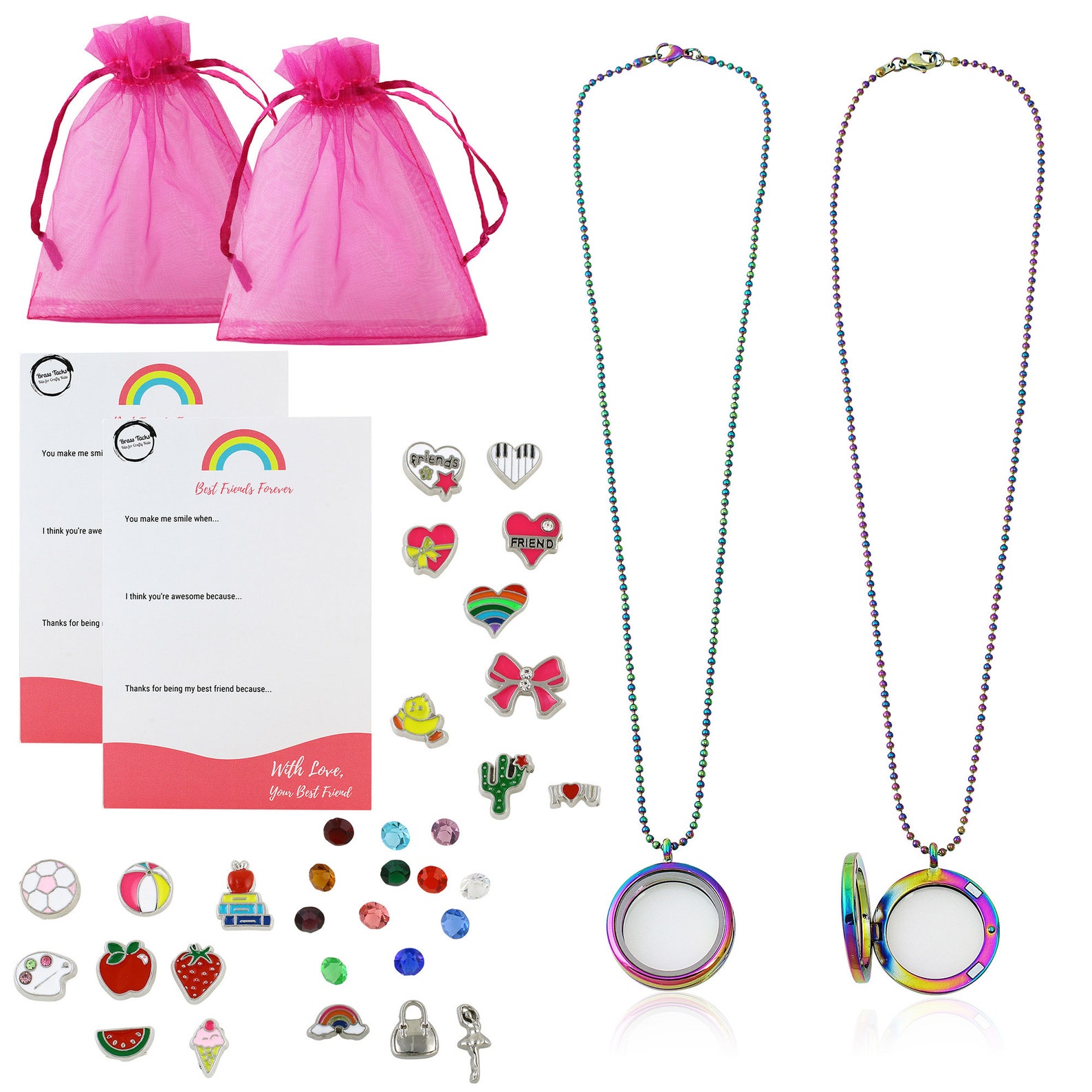 Bestfriend Necklace Rainbow Locket Kit for Girls 2 Lockets Clasp Lockets With Floating