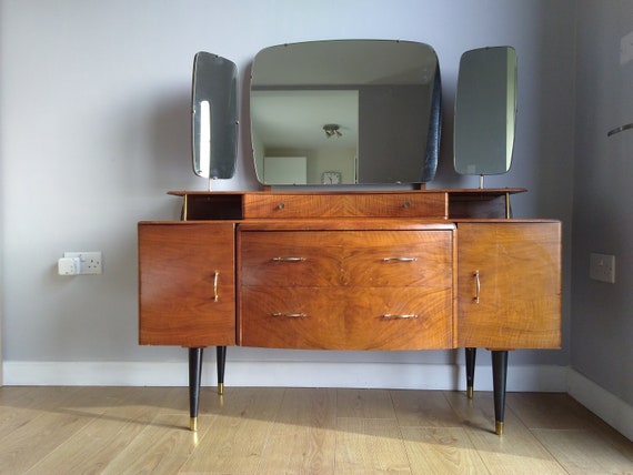 modern walnut dressing table Black Walnut, Sandalwood Solid Wood Moon Makeup Mirror Vanity Table