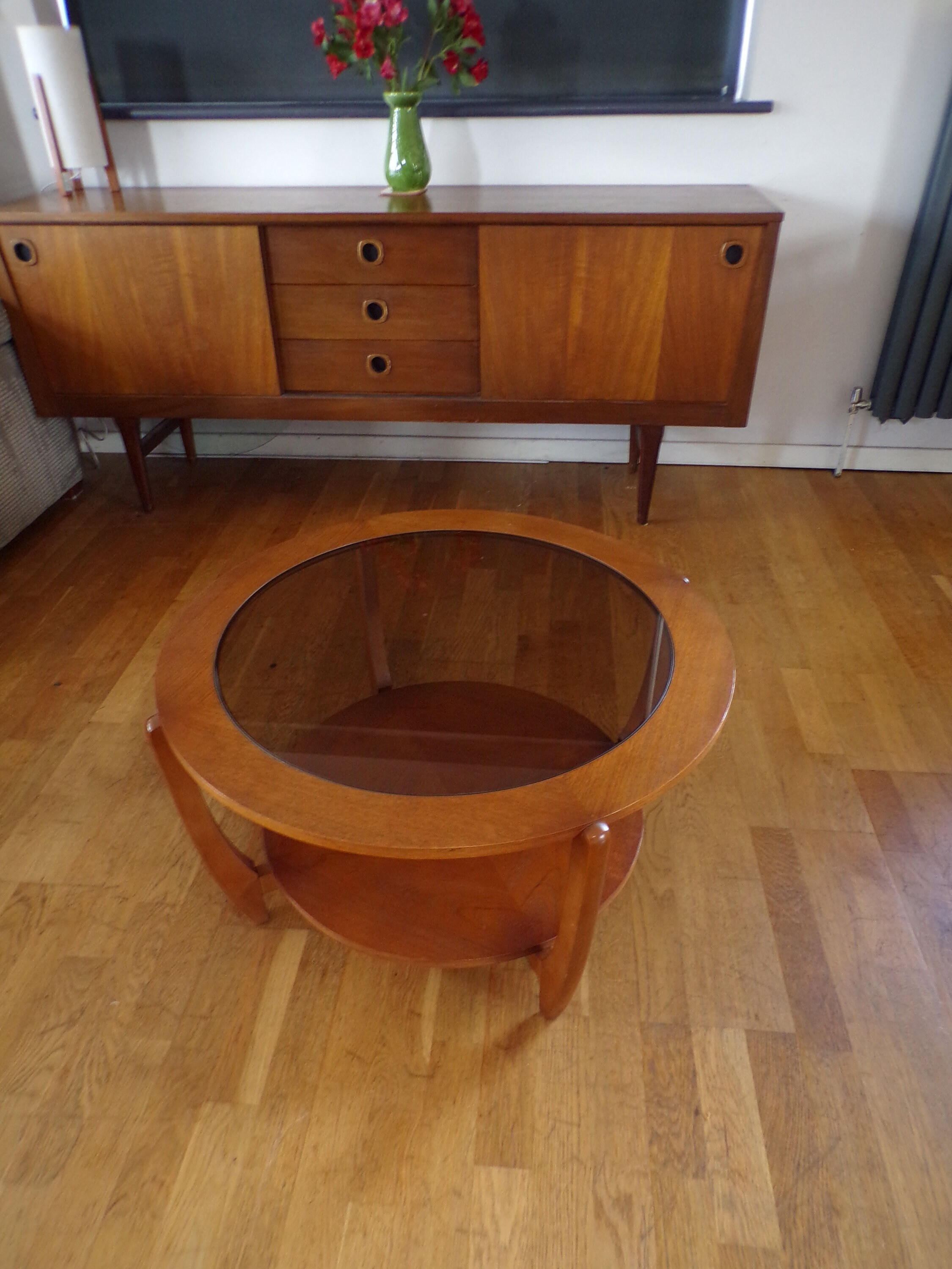 Teak and 2024 glass coffee table