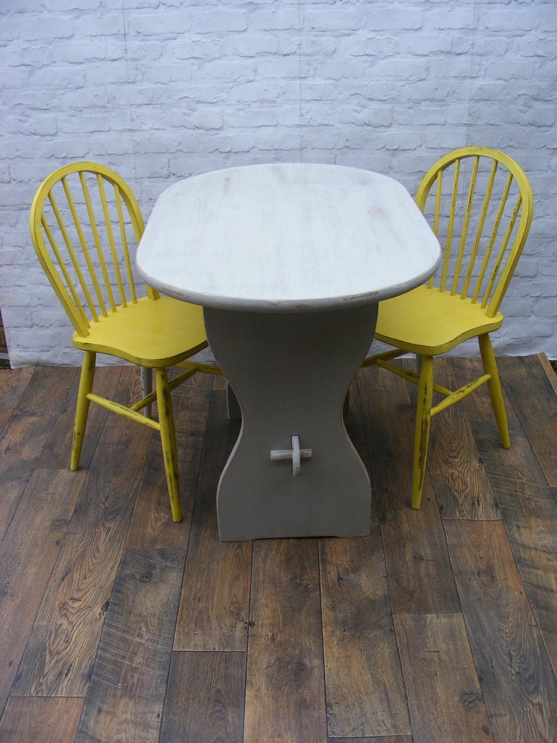 Shabby Chic Pine Table and Spindle Back Chairs Upcycled in Grey and