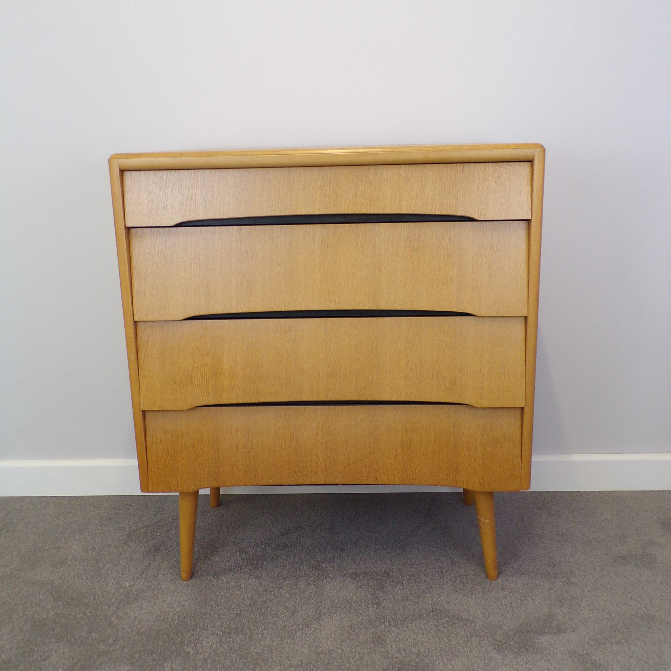 Mid Century Waterfall Chest Of Drawers With Tapered Legs Etsy