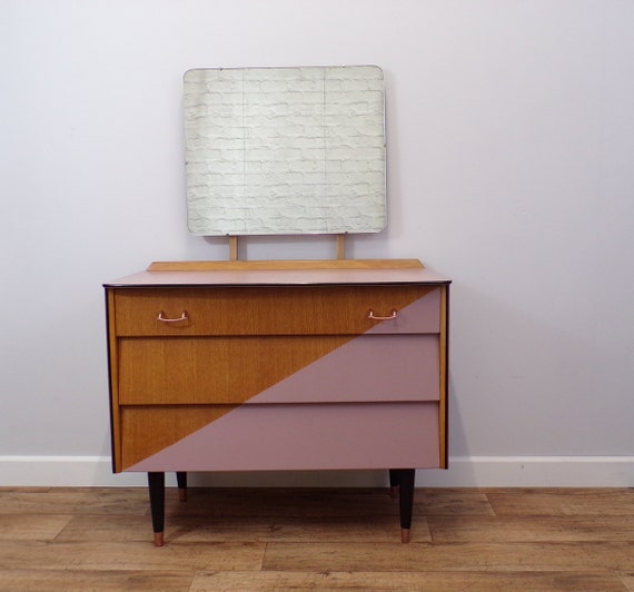 Mid Century Waterfall Chest Of Drawers With Mirror In Pink And Etsy