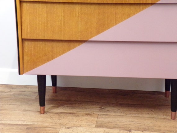 Mid Century Waterfall Chest Of Drawers With Mirror In Pink And Etsy