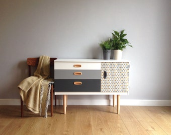 Sold SOLD *Schreiber Scandi Style White and Grey Sideboard with tapered legs