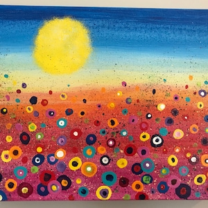 Spring floral abstract splatter CUSTOM painting 9x12 gallery wrapped canvas// sun and flowers painting // vyonne coomber inspired //