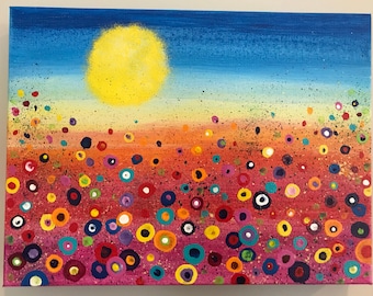 Spring floral abstract splatter CUSTOM painting 9x12 gallery wrapped canvas// sun and flowers painting // vyonne coomber inspired //