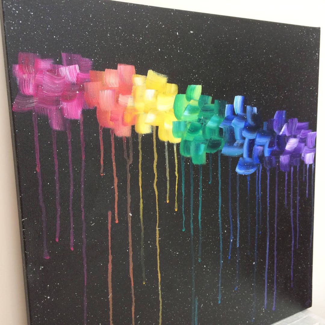 Rainbow Galaxy Waterfall Drip CUSTOM Abstract 20x20 Painting