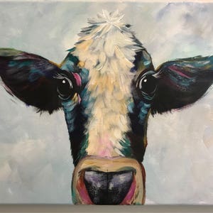 Colorful Cow painting // custom art // abstract cow wall art // large wall art // impressionistic cow