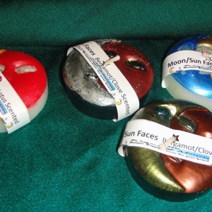 Plate Votive Candles Sun & Moon Faces Soy/Bee Blend wax