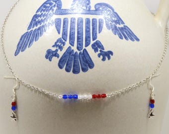 Czech Glass 4th of July Jewelry Set: Silver Plated Necklace & Earrings