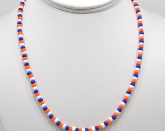 Blue & Orange Sports Team Colors Beaded Necklace: Florida, New York