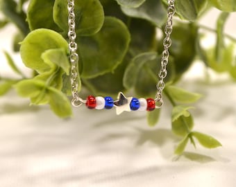 Czech Glass 4th of July Jewelry Set: Silver Plated Necklace & Earrings