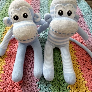 Soft baby sock monkey for babies Sky Blue/Grey