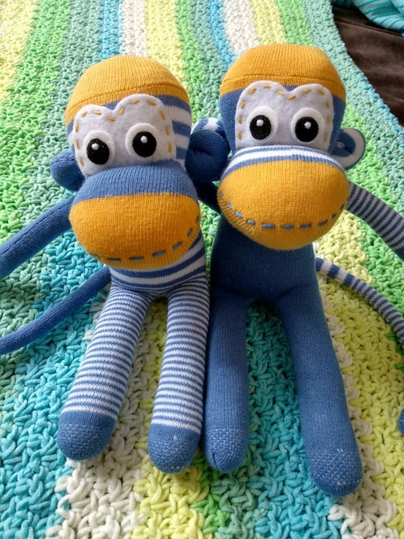 Soft baby sock monkey for babies Blue/Yellow