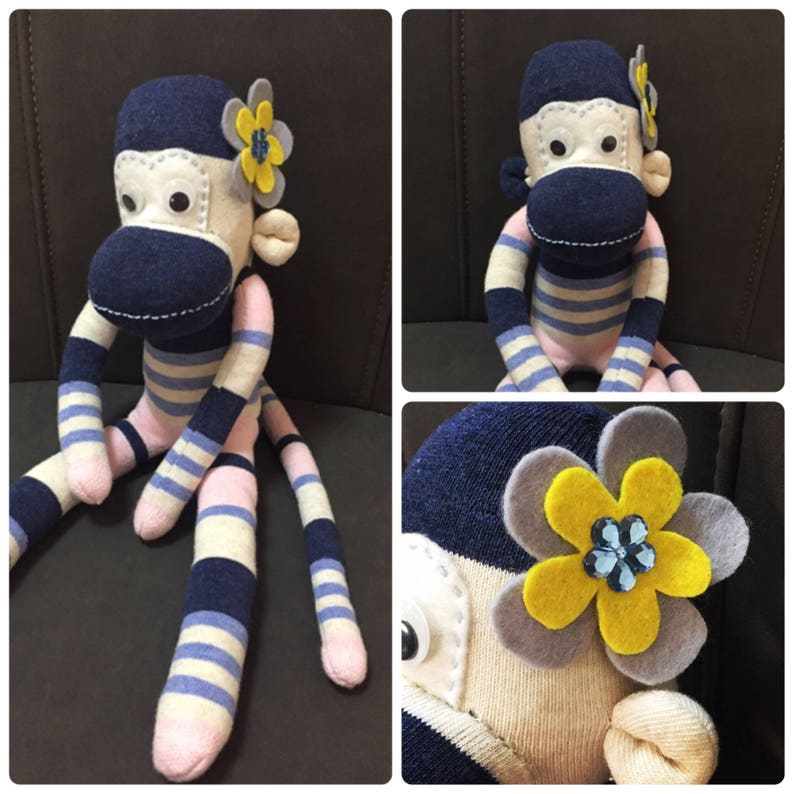 Adorable sock monkey playmates for kids Flower power monkey