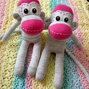 Soft baby sock monkey for babies Pink/Grey