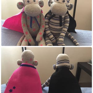 Adorable sock monkey playmates for kids Super monkey cape