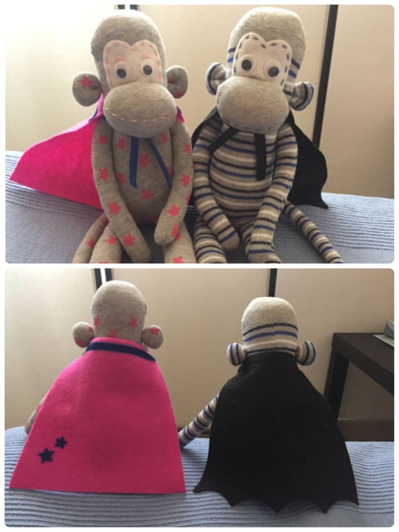 Adorable sock monkey playmates for kids Super monkey cape