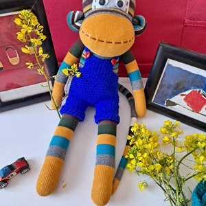 Adorable sock monkey playmates for kids Overalls monkey
