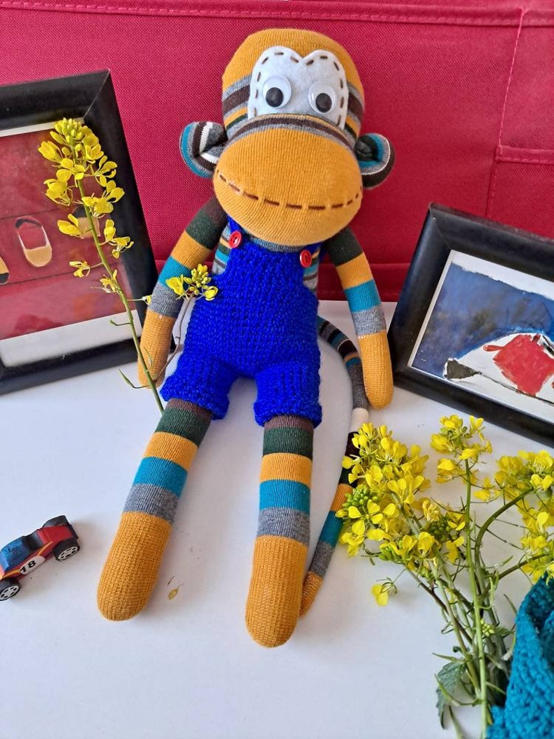 Adorable sock monkey playmates for kids Overalls monkey